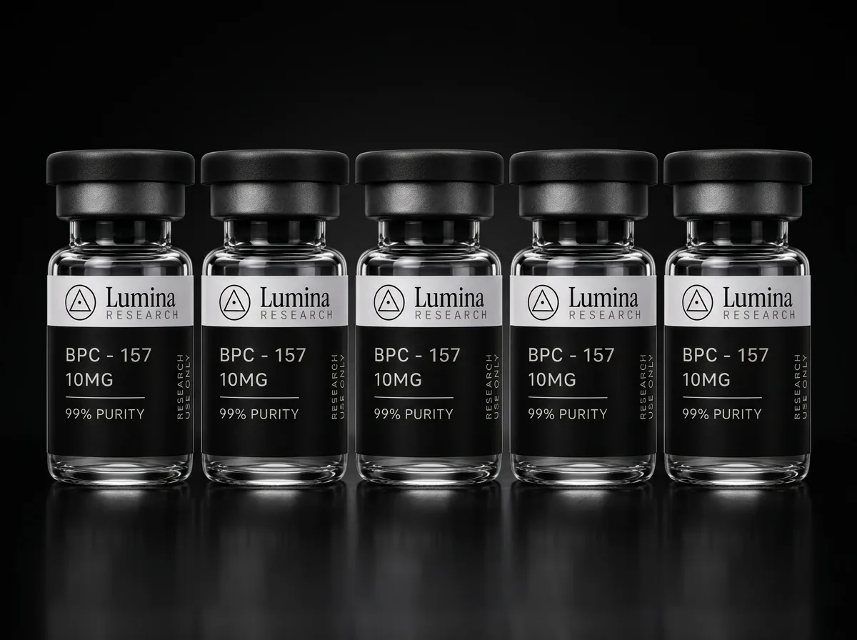 Row of five sealed Lumina Research vials