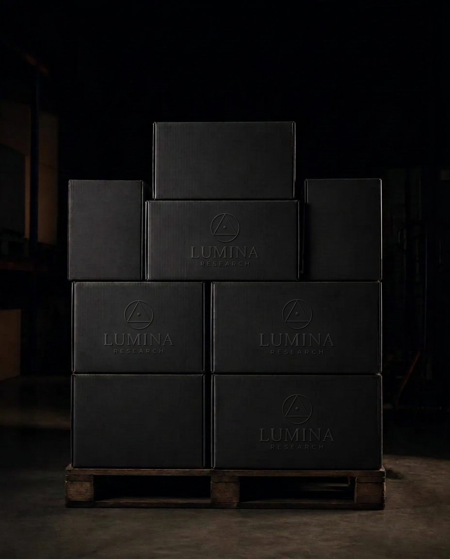 Stacked Lumina Research shipping boxes